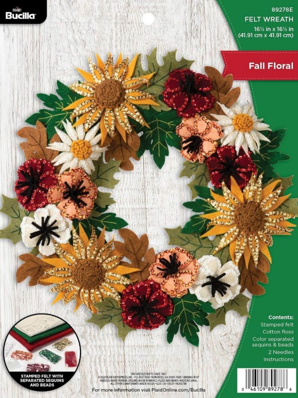 Floral Fall Felt Applique Wreath Kit - 16.5" x 16.5" DIY Craft Project